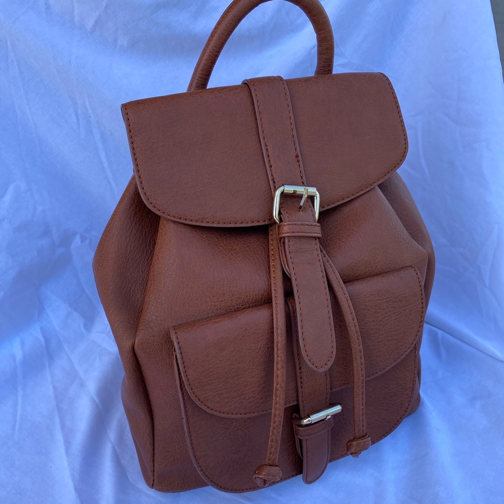 Brown Backpack with Gold Detailing
